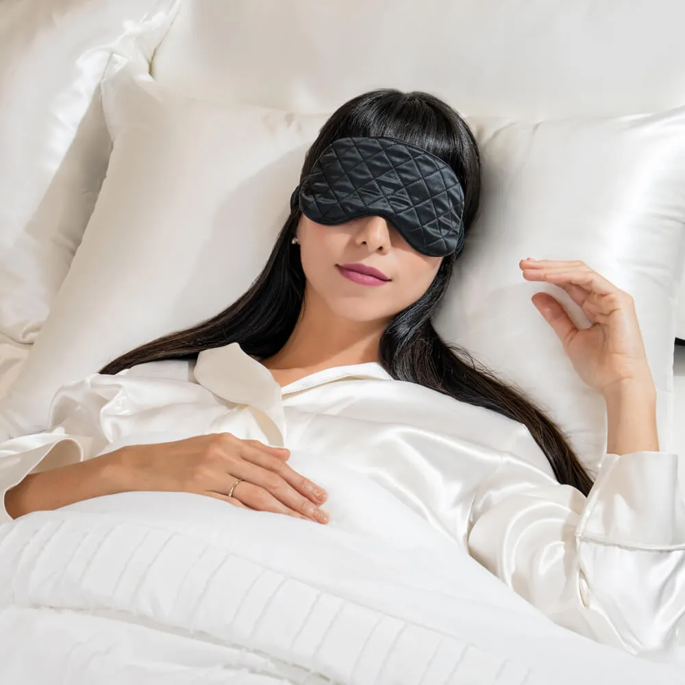 Sleep Mask - Black - Diamond Quilted