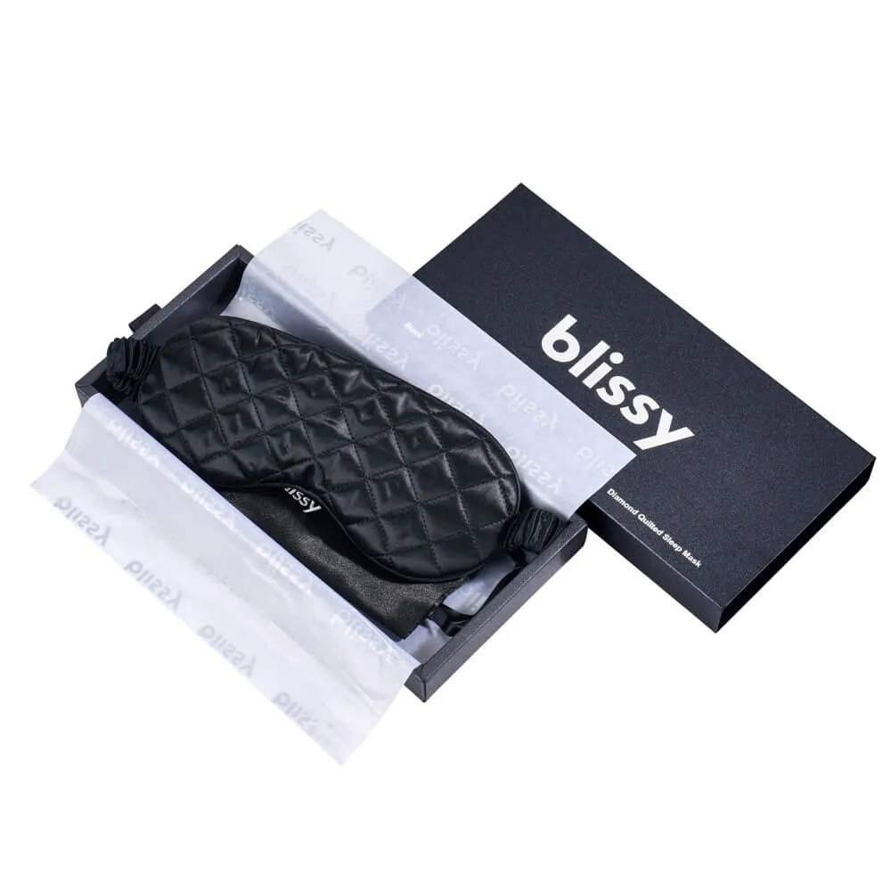 Sleep Mask - Black - Diamond Quilted