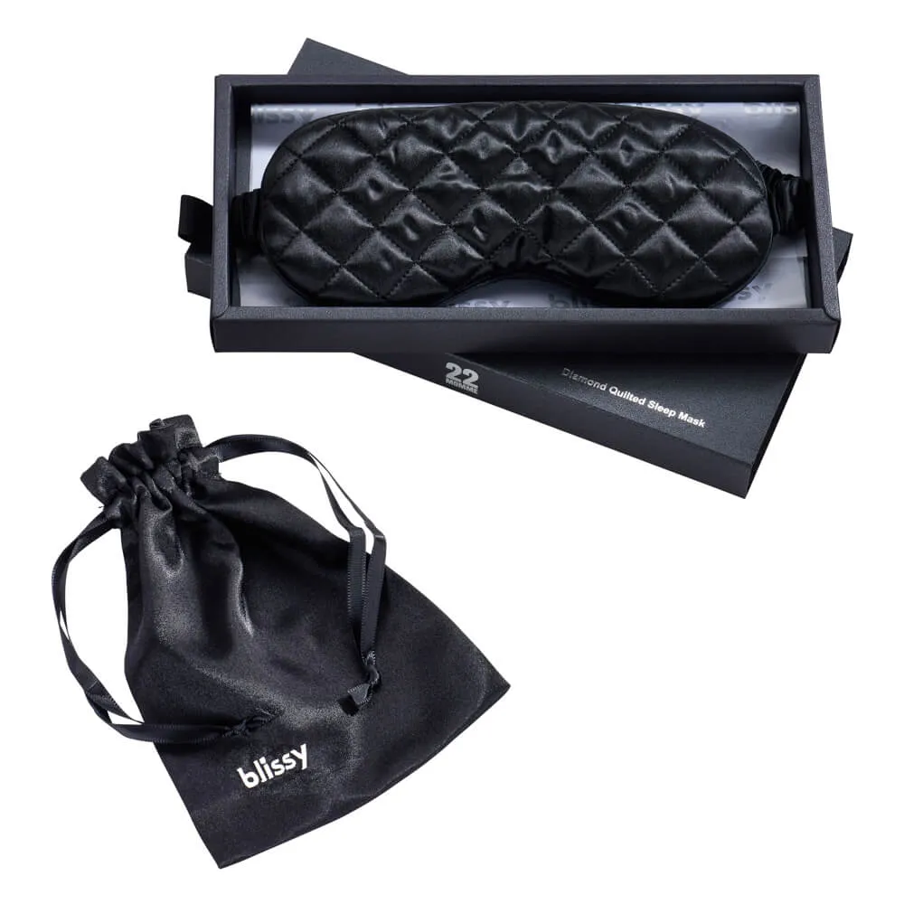 Sleep Mask - Black - Diamond Quilted