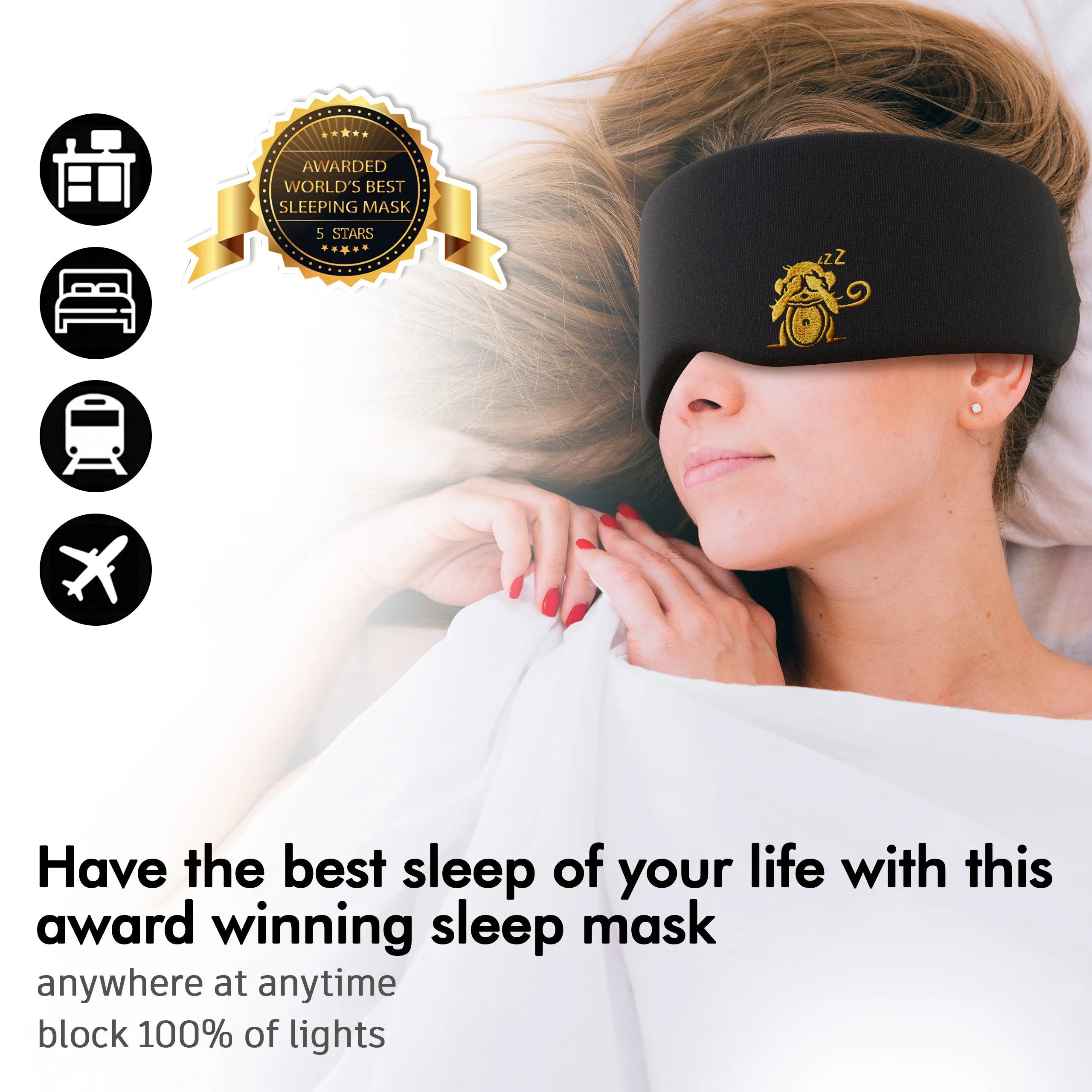 Sleep Monkey Luxury Sleep Mask Canada - Award-Winning Sleeping Mask for Best Night Sleep   Bonus Ear Plugs - BLACKOUT